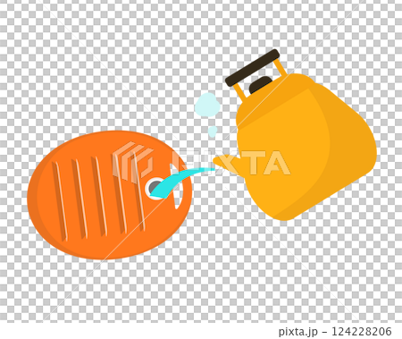 Filling a hot water bottle with hot water from a kettle. Vector illustration Filling a hot water bottle with hot water from a kettle. Vector illustration 124228206