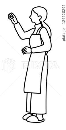 高い場所の物を取る女性の線画ベクターイラスト 124228292