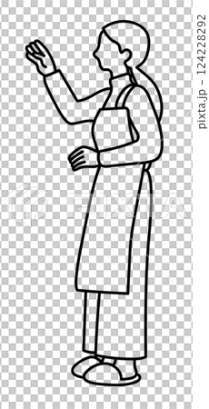 高い場所の物を取る女性の線画ベクターイラスト 124228292