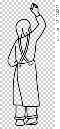 Line drawing vector illustration of a woman reaching for something high up 124228293