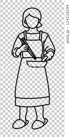 料理をする女性の線画ベクターイラスト 料理をする女性の線画ベクターイラスト 124228294