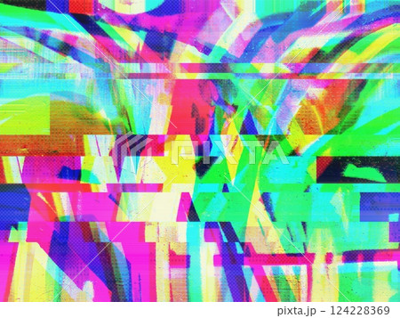 Glitch Art Abstract Pattern in Neon Pink, Green, Yellow for Modern Y2K Aesthetic 124228369