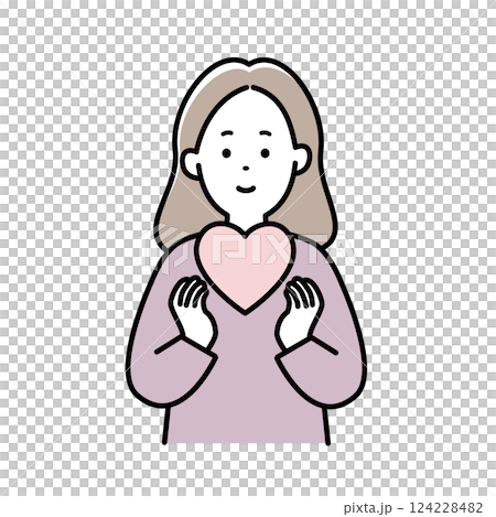 Illustration material of a woman holding a heart 124228482