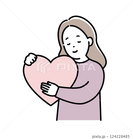 ハートを抱きしめる女性 124228485
