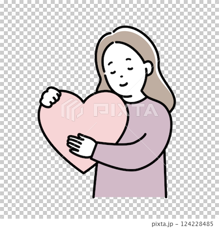 ハートを抱きしめる女性 124228485