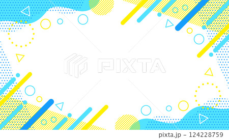 夏に使えるかわいい抽象的な幾何学模様のフレーム素材 チラシ・Web・動画16:9サイズ 水色 黄色 124228759