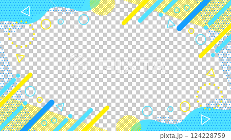夏に使えるかわいい抽象的な幾何学模様のフレーム素材 チラシ・Web・動画16:9サイズ 水色 黄色 124228759