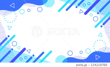 夏に使えるかわいい抽象的な幾何学模様のフレーム素材 チラシ・Web・動画16:9サイズ  水色 青 124228760