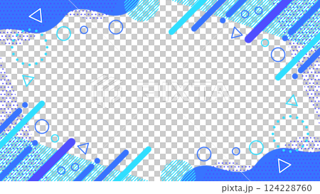夏に使えるかわいい抽象的な幾何学模様のフレーム素材 チラシ・Web・動画16:9サイズ  水色 青 124228760