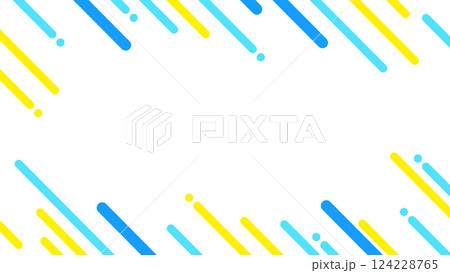 夏に使えるかわいい抽象的な幾何学模様のフレーム素材 チラシ・Web・動画16:9サイズ 水色 黄色 124228765