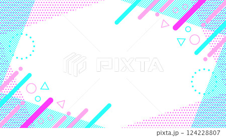 レトロ風 かわいい抽象的な幾何学模様のフレーム素材 チラシ・Web・動画16:9サイズ カラフル レトロ風 かわいい抽象的な幾何学模様のフレーム素材 チラシ・Web・動画16:9サイズ カラフル 124228807