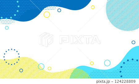 かわいい抽象的な幾何学模様のフレーム素材 チラシ・Web・動画16:9サイズ 水色 青 黄色 124228809