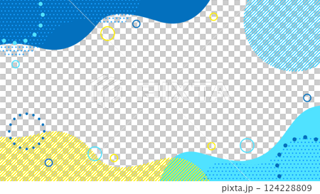 かわいい抽象的な幾何学模様のフレーム素材 チラシ・Web・動画16:9サイズ 水色 青 黄色 124228809