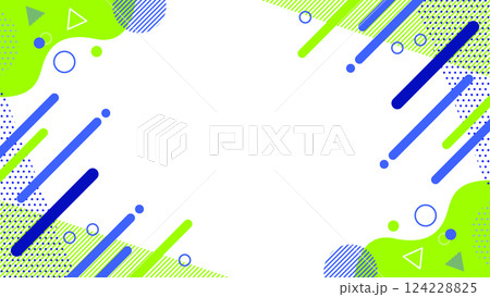 かわいい抽象的な幾何学模様のフレーム素材 チラシ・Web・動画16:9サイズ 黄緑 青 かわいい抽象的な幾何学模様のフレーム素材 チラシ・Web・動画16:9サイズ 黄緑 青 124228825