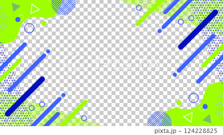 かわいい抽象的な幾何学模様のフレーム素材 チラシ・Web・動画16:9サイズ 黄緑 青 かわいい抽象的な幾何学模様のフレーム素材 チラシ・Web・動画16:9サイズ 黄緑 青 124228825