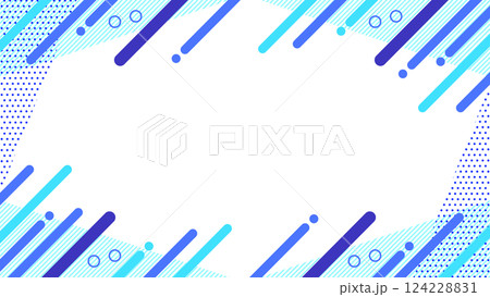 夏に使えるかわいい抽象的な幾何学模様のフレーム素材 チラシ・Web・動画16:9サイズ 水色 青 124228831