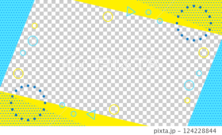 夏に使えるかわいい抽象的な幾何学模様のフレーム素材 チラシ・Web・動画16:9サイズ 水色 黄色 夏に使えるかわいい抽象的な幾何学模様のフレーム素材 チラシ・Web・動画16:9サイズ 水色 黄色 124228844