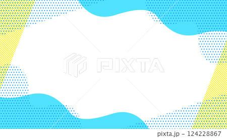 夏に使えるかわいい抽象的な幾何学模様のフレーム素材 チラシ・Web・動画16:9サイズ 水色 黄色 124228867