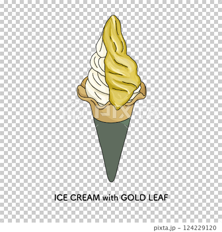 Ishikawa Prefecture_Kanazawa gold leaf soft serve ice cream Line drawing illustration 124229120
