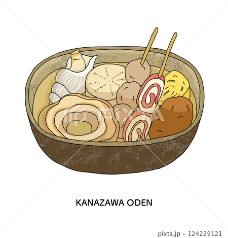 石川県_金沢おでん 線画のイラスト 石川県_金沢おでん 線画のイラスト 124229121