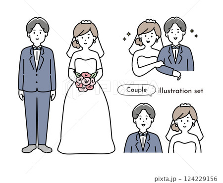 新郎新婦のイラスト素材_セット 124229156