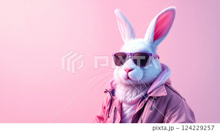 Cool White Rabbit In Sunglasses Cool White Rabbit In Sunglasses 124229257