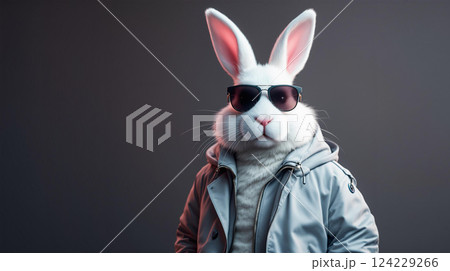 Cool White Rabbit In Sunglasses 124229266