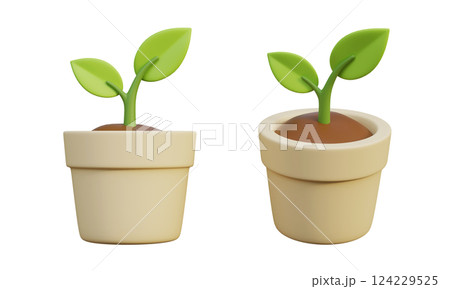 3D graphics of sprout growing in a flower pot 3D graphics of sprout growing in a flower pot 124229525
