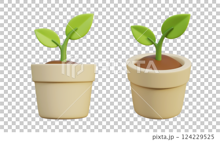 3D graphics of sprout growing in a flower pot 3D graphics of sprout growing in a flower pot 124229525