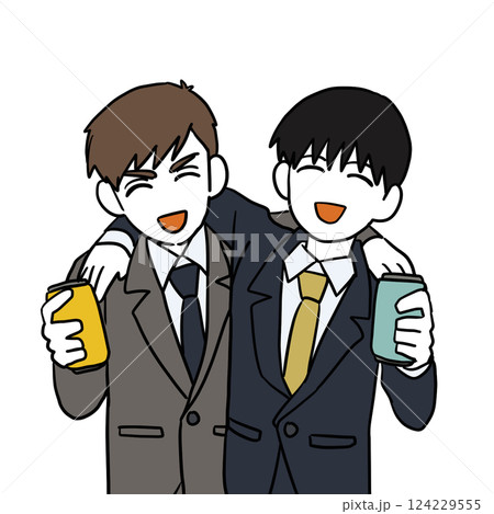 肩を組んでお酒を飲むビジネスマンたち 肩を組んでお酒を飲むビジネスマンたち 124229555