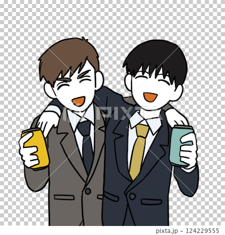 商人們互相摟著手喝酒 124229555