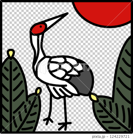 Color square simple Hanafuda cards - January, Pine and crane - January, Pine and crane 124229721