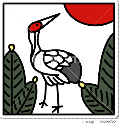 Sticker-style square simple Hanafuda card - January, Pine and Crane - January, Pine and Crane Sticker-style square simple Hanafuda card - January, Pine and Crane - January, Pine and Crane 124229722