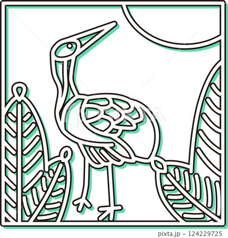 カラーシャドウ正方形シンプル花札 睦月 松 鶴 1月 松に鶴 カラーシャドウ正方形シンプル花札 睦月 松 鶴 1月 松に鶴 124229725