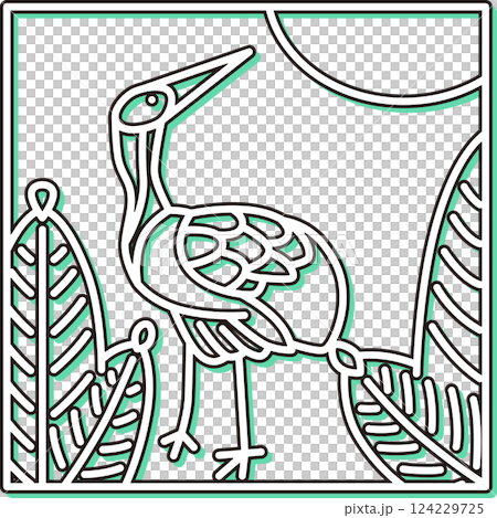 カラーシャドウ正方形シンプル花札 睦月 松 鶴 1月 松に鶴 カラーシャドウ正方形シンプル花札 睦月 松 鶴 1月 松に鶴 124229725