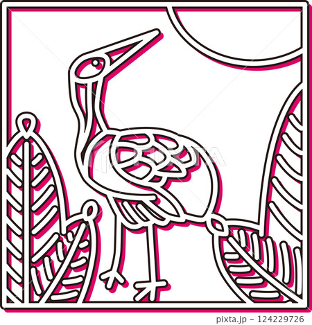 カラーシャドウ正方形シンプル花札 睦月 松 鶴 1月 松に鶴 カラーシャドウ正方形シンプル花札 睦月 松 鶴 1月 松に鶴 124229726