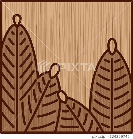 木彫り風正方形シンプル花札 睦月 松 1月 松のカス 木彫り風正方形シンプル花札 睦月 松 1月 松のカス 124229743