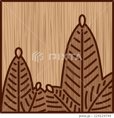 木彫り風正方形シンプル花札　睦月　松　1月　松のカス 124229744