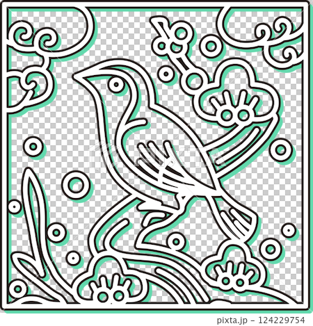 カラーシャドウ正方形シンプル花札 鶯 如月 梅 2月 梅に鶯 カラーシャドウ正方形シンプル花札 鶯 如月 梅 2月 梅に鶯 124229754