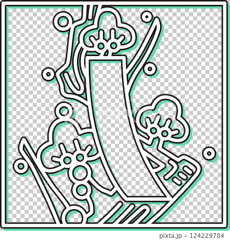 Color shadow square simple Hanafuda Kisaragi plum red short February plum red short 124229784