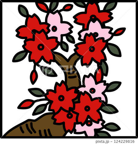 カラー正方形シンプル花札　弥生　桜　3月　桜のカス 124229816