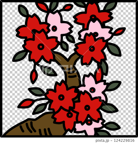 カラー正方形シンプル花札　弥生　桜　3月　桜のカス 124229816