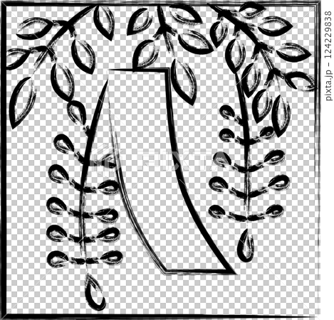 筆書き正方形シンプル花札　卯月　藤　赤短　4月　藤に赤短 124229838
