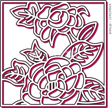 カラーシャドウ正方形シンプル花札　水無月　牡丹　6月　牡丹のカス 124229924