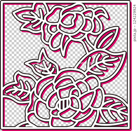 カラーシャドウ正方形シンプル花札　水無月　牡丹　6月　牡丹のカス 124229924