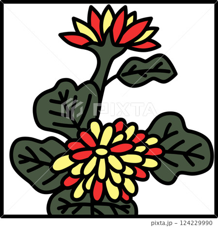 カラー正方形シンプル花札 長月 菊 9月 菊のカス カラー正方形シンプル花札 長月 菊 9月 菊のカス 124229990