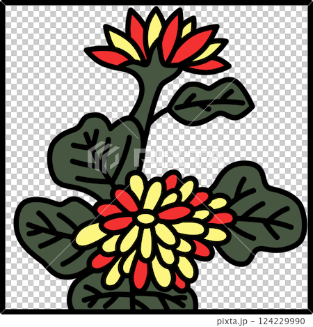 カラー正方形シンプル花札 長月 菊 9月 菊のカス カラー正方形シンプル花札 長月 菊 9月 菊のカス 124229990