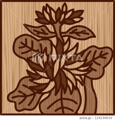 木彫り風正方形シンプル花札　長月　菊　9月　菊のカス 124230010