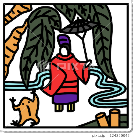 Sticker-style square simple Hanafuda card - Shimotsuki, Tochigi, November, Ono no Michikaze, Tochigi and Ono no Michikaze 124230045