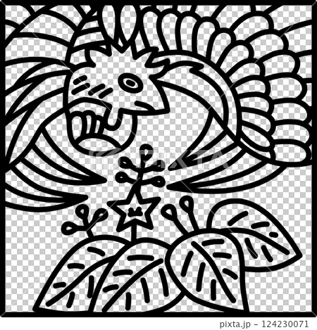 線條描方形簡易花紮卡 十二月桐木和鳳凰 十二月桐木和鳳凰 124230071